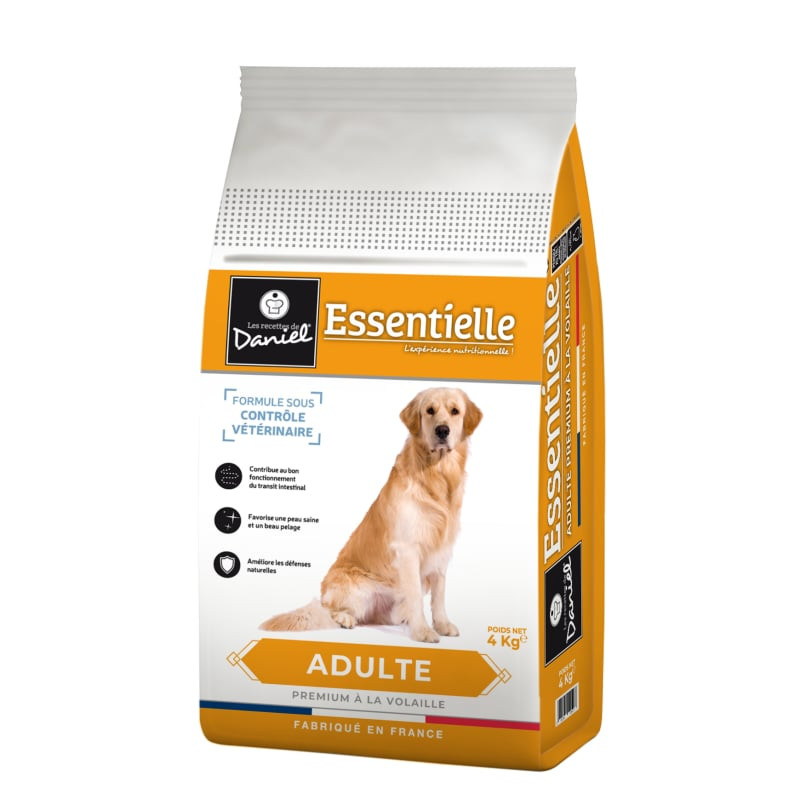 Sac Les Recettes de Daniel Essentielle croquettes chien adulte 4kg volaille avec golden retriever, f