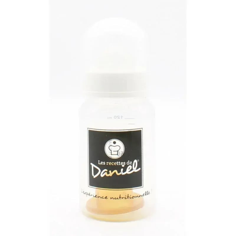 Biberon Les Recettes de Daniel 120 ml incassable pour petits animaux, corps plastique transparent, é