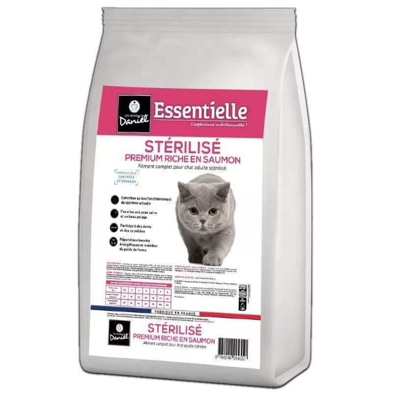 Vue avant du sachet Les Recettes de Daniel Essentielle Stérilisé Premium saumon pour chat, 400g, ave