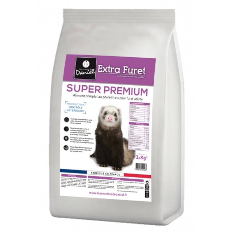 Les Recettes de Daniel Super Premium Extra Furet croquettes furet adulte en sac blanc 3kg étiquette 