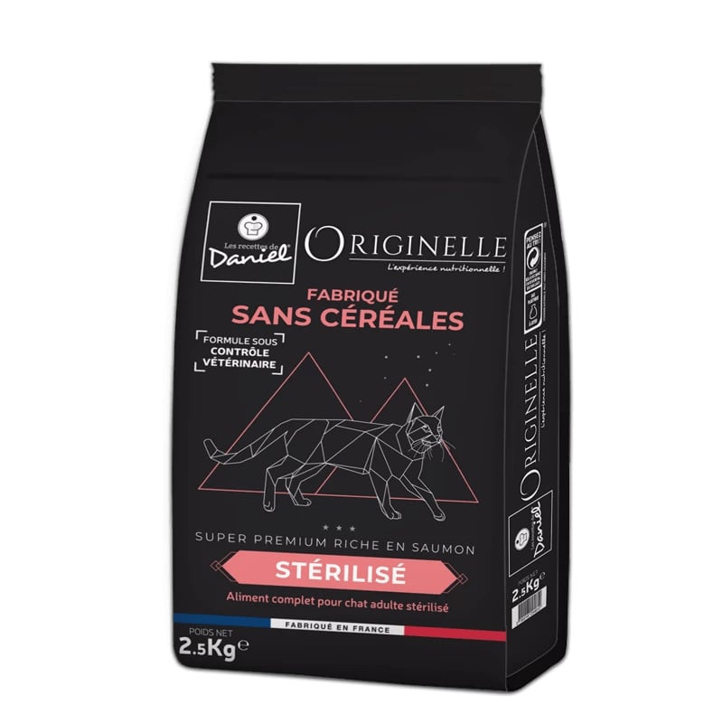 Vue avant du sac Les Recettes de Daniel Originelle croquettes sans céréales au saumon pour chats sté