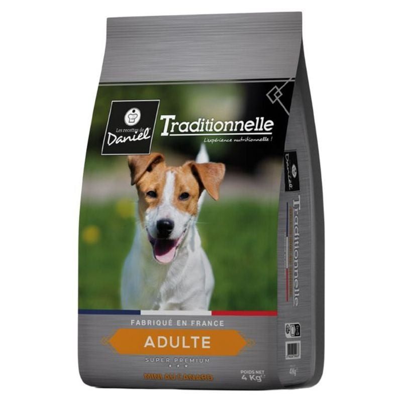 Sac de 4 kg de croquettes Les Recettes de Daniel Tradition Mini Adulte Canard avec Jack Russell Terr