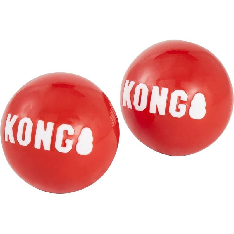 Paire de balles KONG Signature moyennes rouges brillantes avec lettrage KONG blanc audacieux et form
