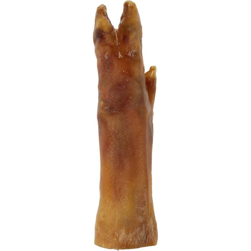 Gros plan sur friandise naturelle Bubimex pied avant de porc pour chien, texture détaillée de l'os e