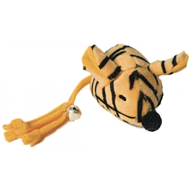 Martin Sellier La Souris Safari imprimé tigre peluche pour chat avec rayures orange-noir, grelot sur