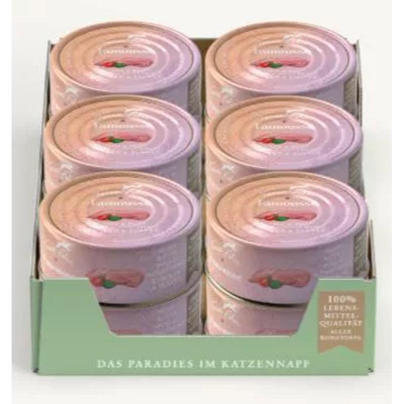 Pack de six boîtes Terra Felis Poulet & Dinde 80g en emballage retail, pour le paradis en vrac des c