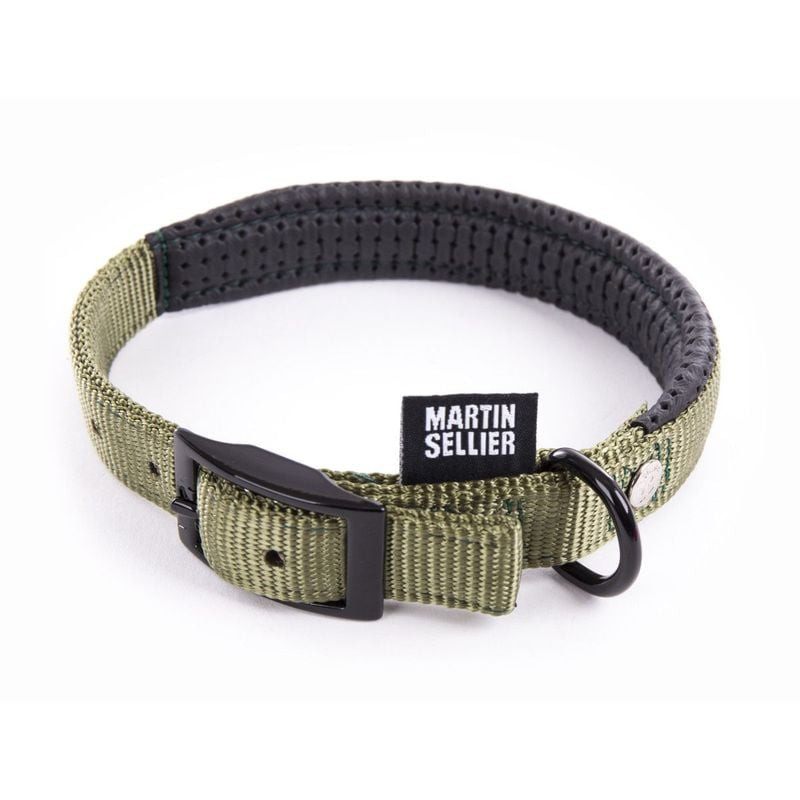 Collier Confort Martin Sellier kaki, ajustable 20-45 cm, avec sangle nylon, doublure mousse noire, b