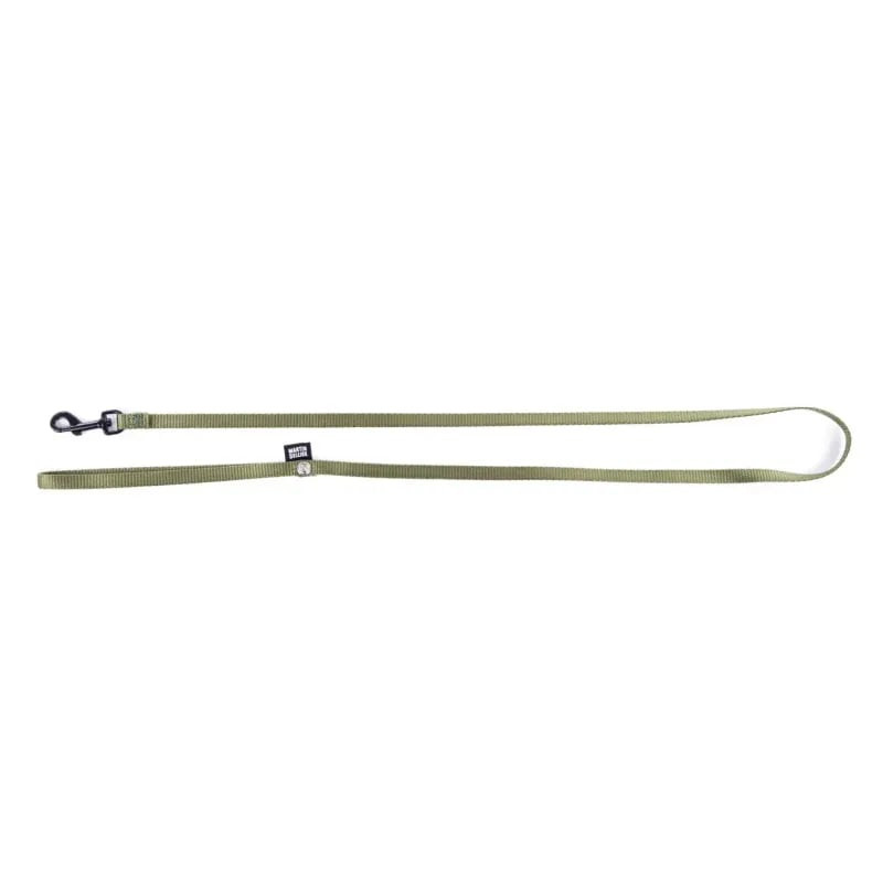 Laisse Martin Sellier Classic Nylon XS kaki pour chien, entièrement dépliée sur fond blanc, avec san