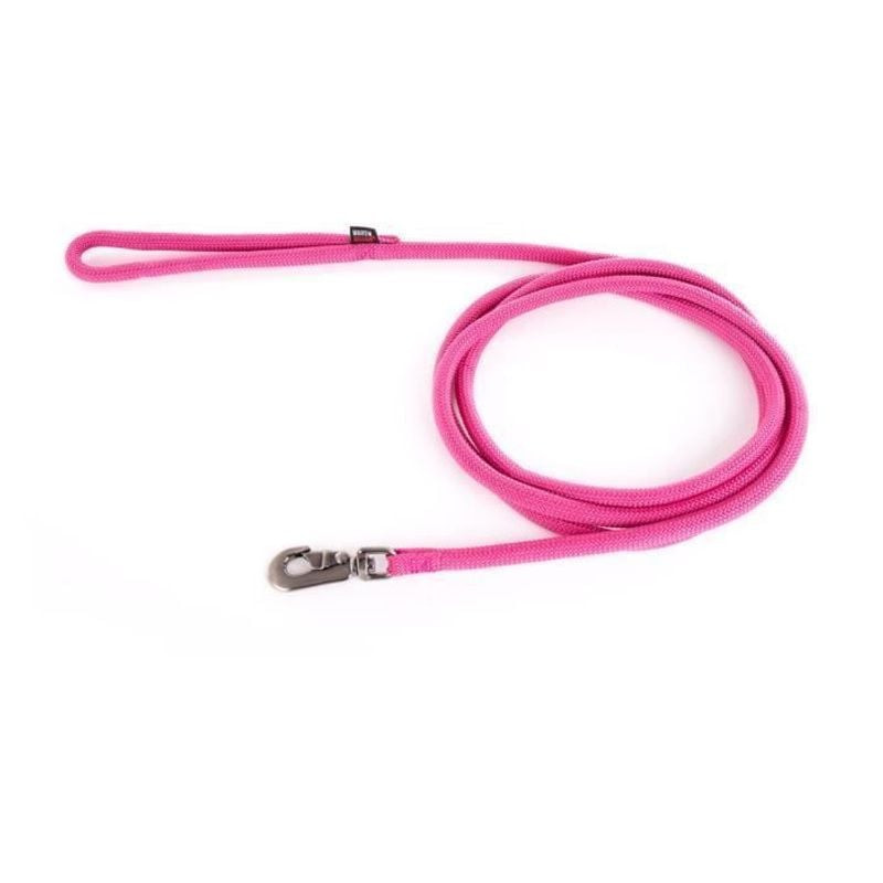 Laisse Martin Sellier 1143650 rose fluo tressée pour chien, courbée élégamment sur fond blanc, montr
