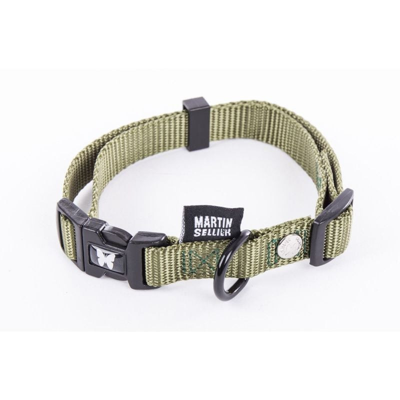 Collier nylon kaki réglable Martin Sellier 1143644 pour chiens et chats petits, boucle rapide noire,
