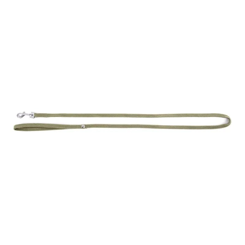 Laisse Martin Sellier Tub nylon kaki pour chien entièrement déployée, montrant sangle nylon durable,