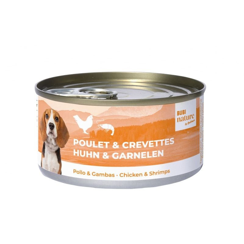 Bubinature 1143597 pâtée pour chien poulet et crevettes 70g, avec beagle, icônes poulet-crevettes su