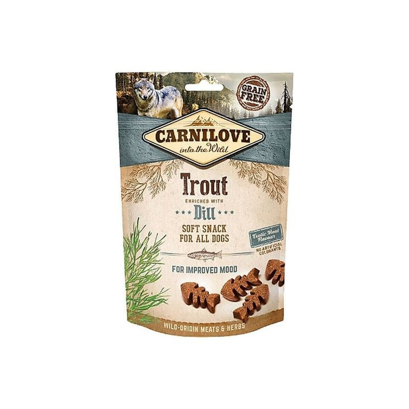 Emballage friandises Carnilove Truite & Aneth pour chiens, sans céréales, semi-humides en sachet ave