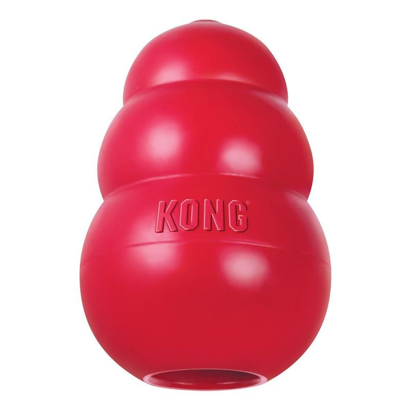 Jouet KONG Classic XL en caoutchouc rouge pour chien en vue packshot, mettant en valeur sa forme dur