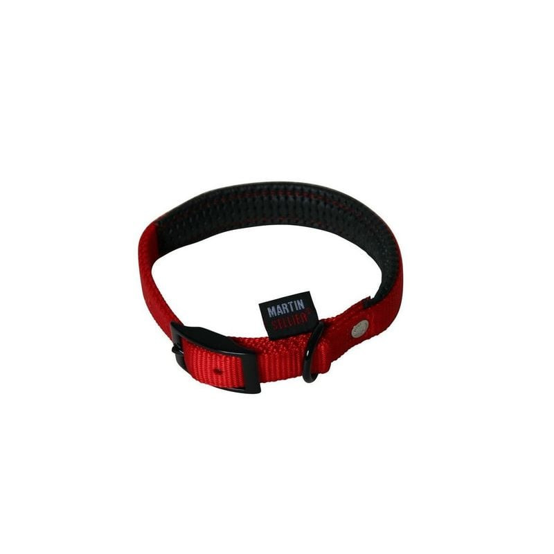 Collier confort Martin Sellier rouge en nylon avec doublure rembourrée noire et boucle métal, isolé 