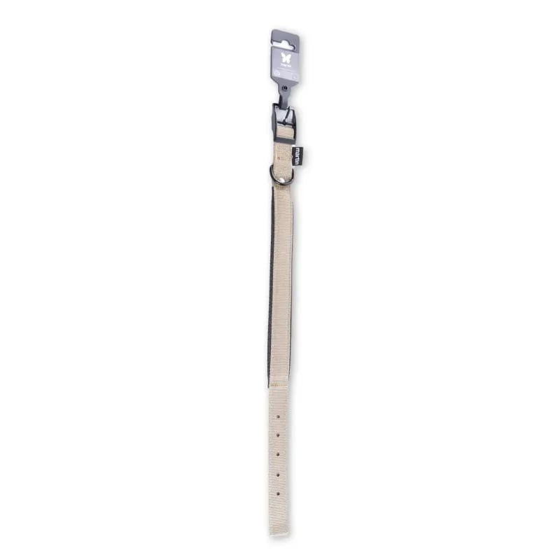 Vue complète du collier chien Martin Sellier 1143255 beige suspendu sur crochet de vente, montrant s