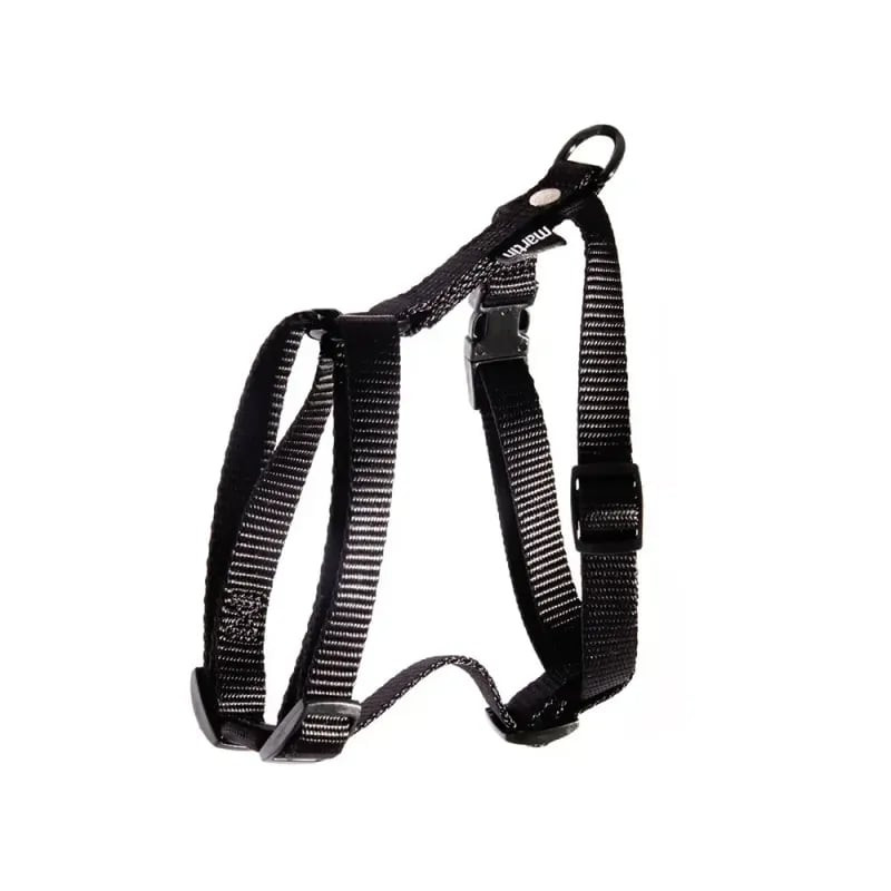 Harnais nylon réglable Martin Sellier noir pour chiens XL, vue détaillée des sangles, boucles et ann