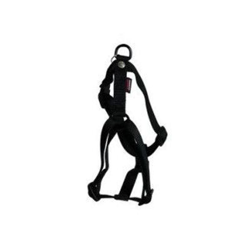 Harnais nylon noir Martin Sellier taille S, vue de côté inclinée mettant en avant sangles réglables,