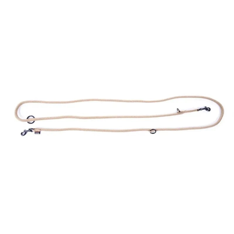 Laisse multi-position Martin Sellier nylon beige pour chien, diamètre 9mm, 200cm, dépliée montrant a