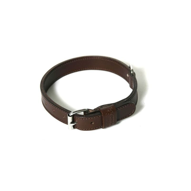 Collier cuir marron Martin Sellier pour chien ouvert sur fond blanc, mise en avant circonférence com