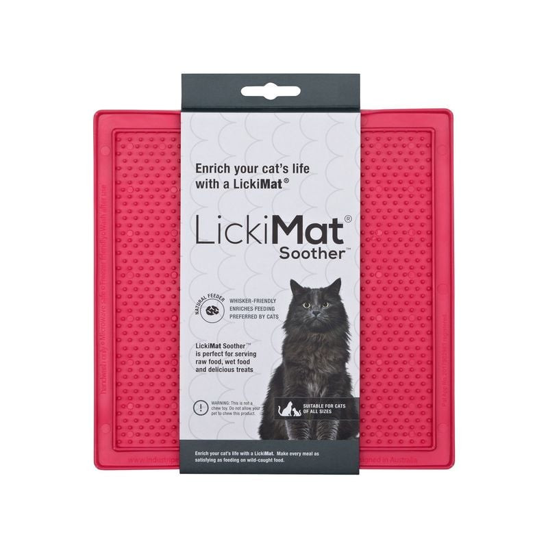 LickiMat Soother Rose gamelle à lécher rose pour chat en emballage retail, surface texturée à points