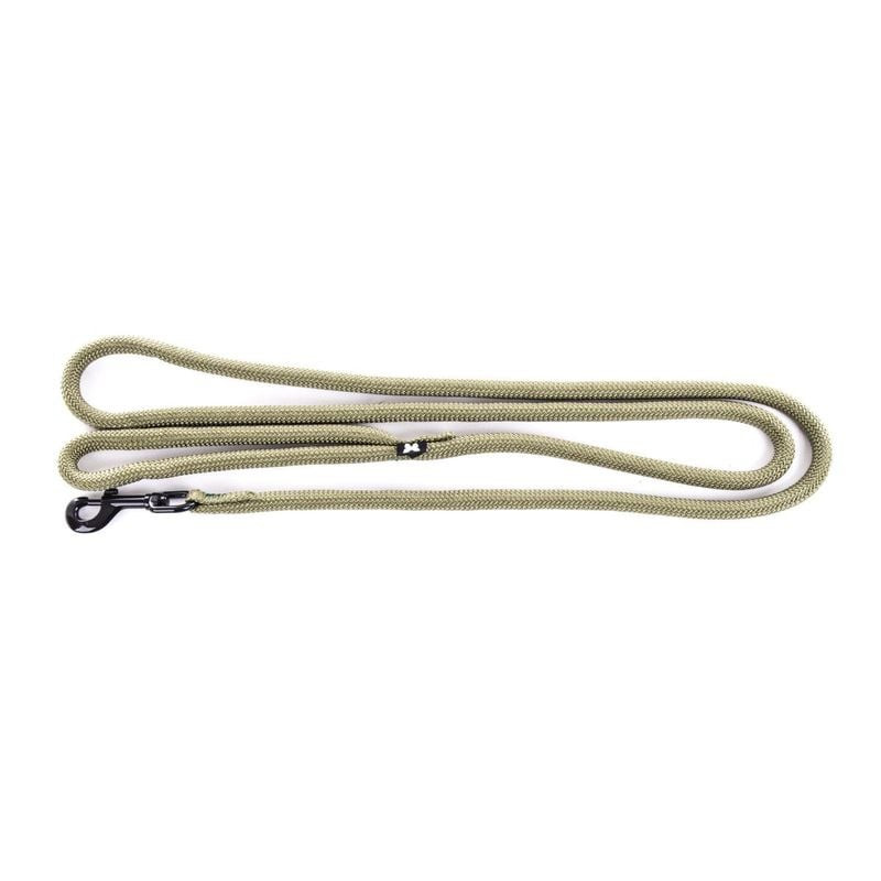 Laisse ronde Martin Sellier 1143649 kaki en nylon, 2m de long, avec clip noir, étalée sur fond blanc
