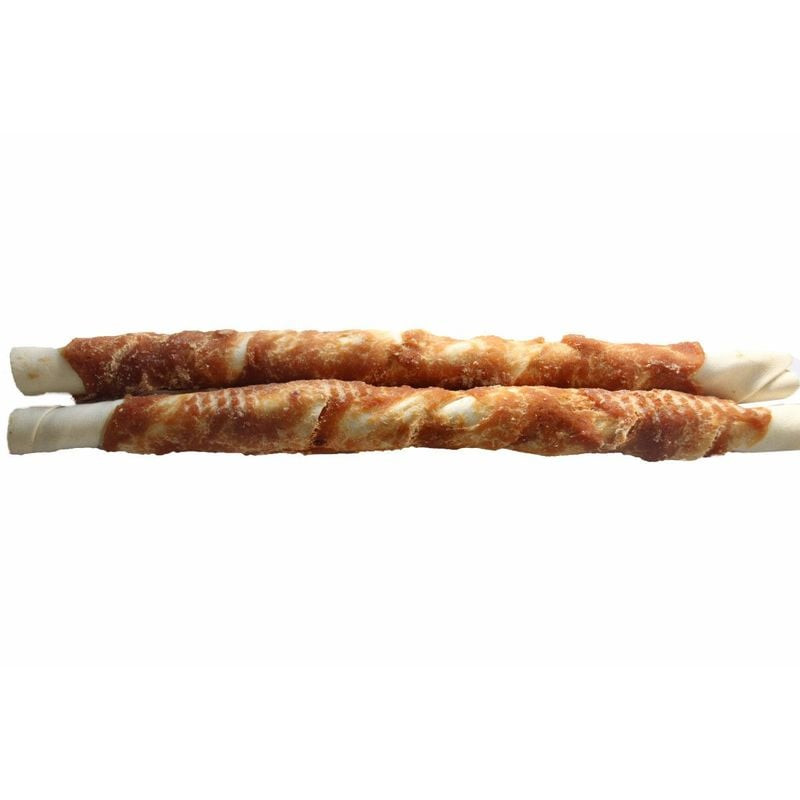 Deux bâtonnets à mâcher Bubimex 1143483 au canard pour chiens, 26 cm de long, torsadés enrobés de vi