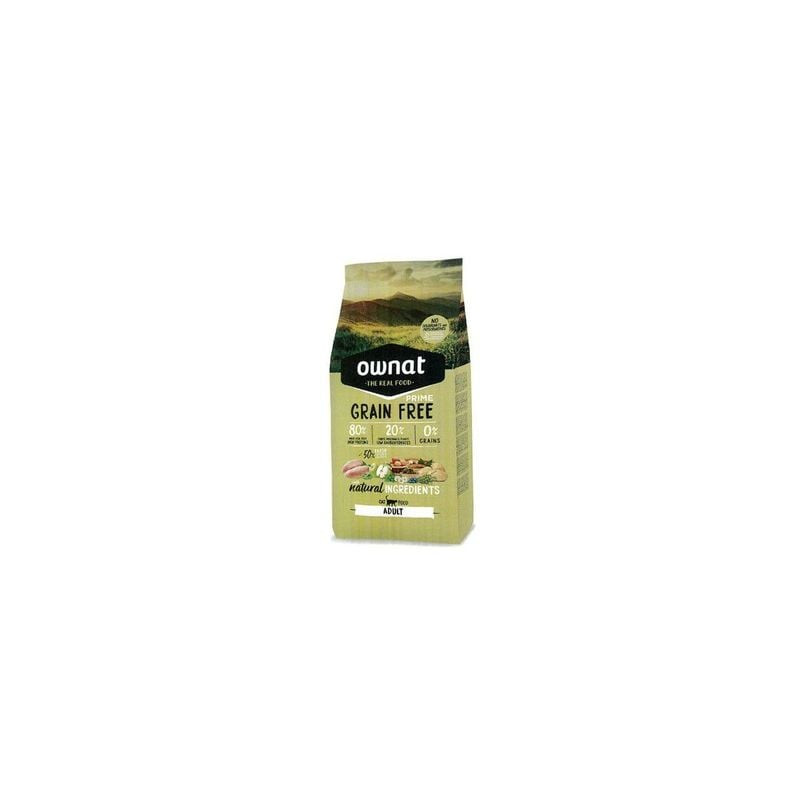 Sac Ownat Grain Free Prime Adult poulet & dinde pour chats, sac vert avec 50% viande fraîche, sans c