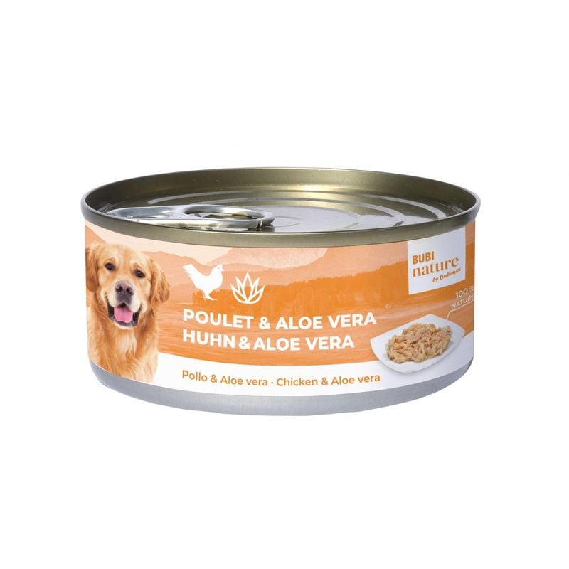 Boîte Bubimex Bubi Nature 150g de pâtée pour chien au filet de poulet et aloe vera, avec image de go