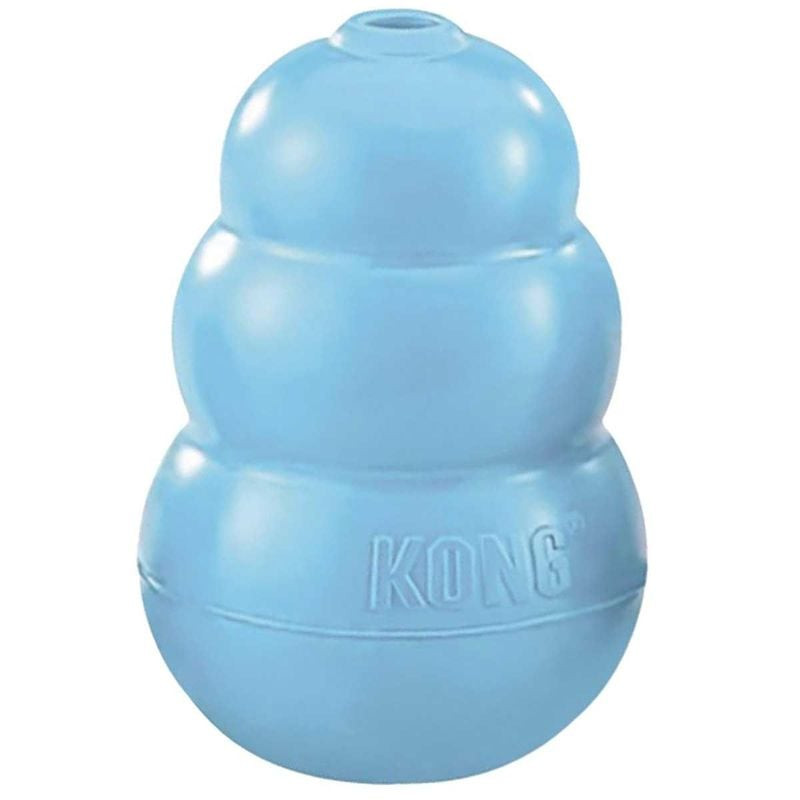 Jouet KONG Puppy M bleu, caoutchouc naturel souple en forme de boule empilée avec ouverture supérieu