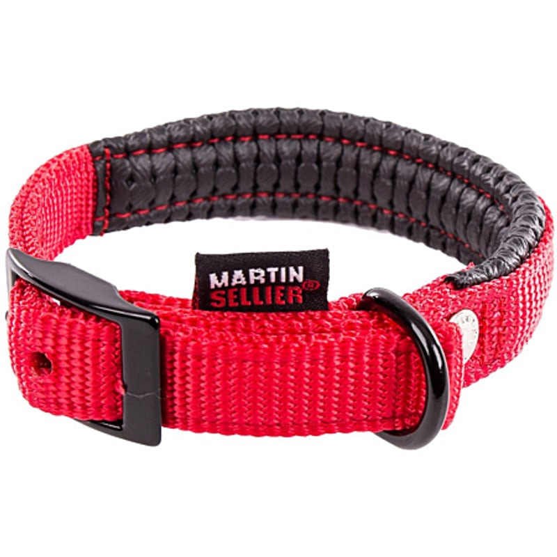 Collier confort Martin Sellier 1143260 rouge avec garniture rembourrée noire, boucle noire réglable,