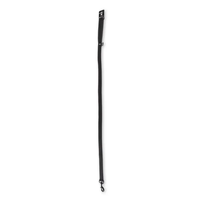 Vue complète de la laisse nylon noire Martin Sellier 1143242 suspendue verticalement, mettant en val