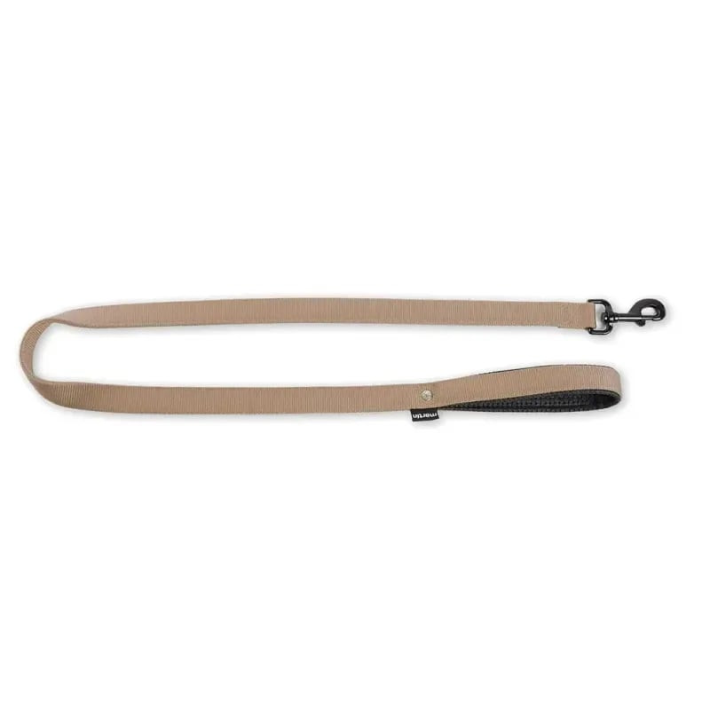 Laisse nylon confort Martin Sellier beige taille S, étendue avec poignée ergonomique rembourrée noir