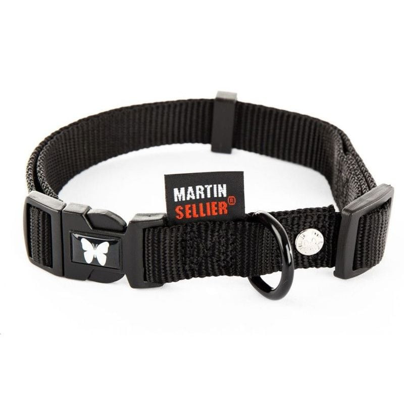 Collier nylon réglable Martin Sellier 1143201 noir pour chiens XS, avec boucle rapide, anneau D et é