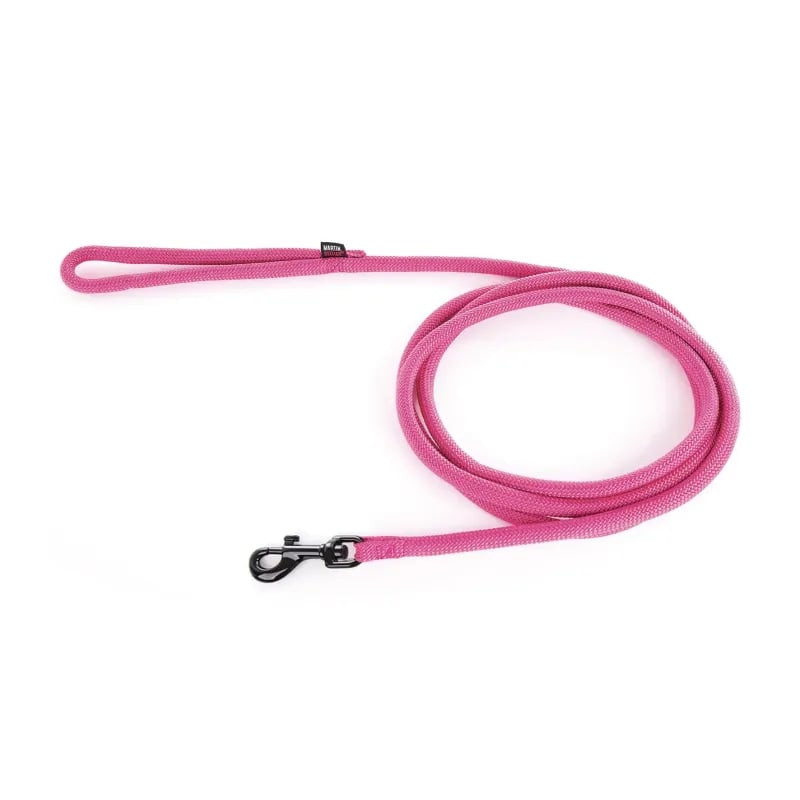 Laisse nylon rose Martin Sellier pour chien, 2m de long avec corde tressée, poignée ergonomique et m