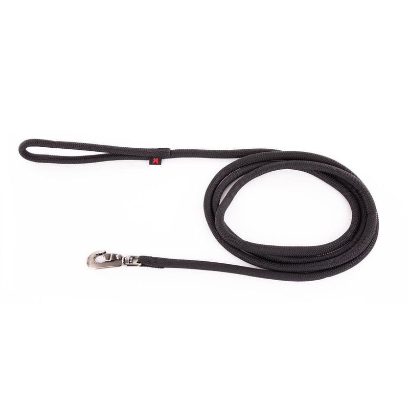 Laisse nylon rond Martin Sellier noire pour chien, 2m avec mousqueton chromé et poignée confortable,