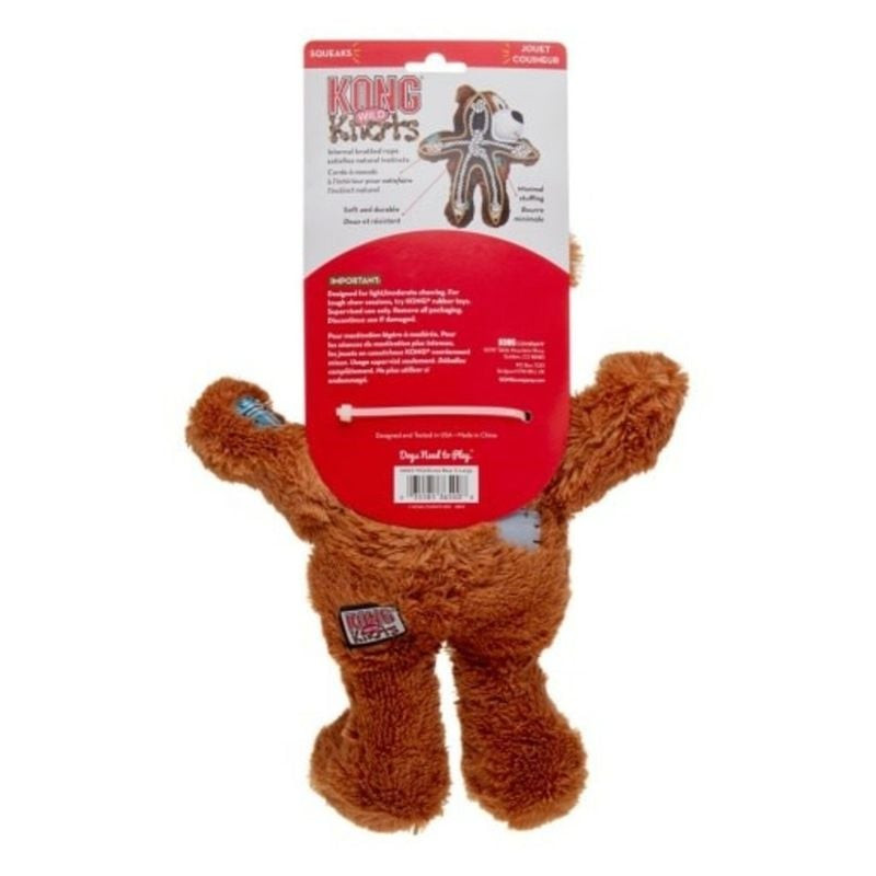 Vue avant emballage KONG Wild Knots Bear XL sur carte bilingue, jouet avec étiquette couineur et ima