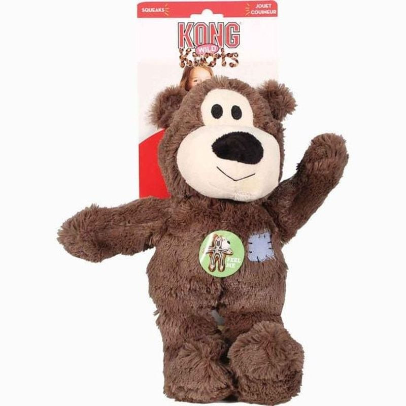 Vue arrière du Jouet KONG Wild Knots Bear XL sur emballage, affichant l'arrière du jouet, diagramme 