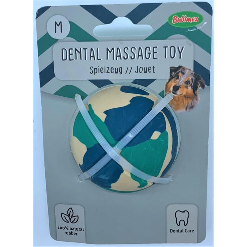 Jouet Ballee Bubimex massage dentaire pour chiens, taille M, balle caoutchouc naturel motif camoufla