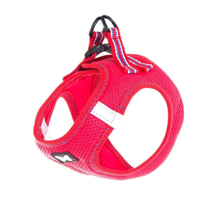 Harnais baudrier mesh Martin Sellier rouge 2XS, vue complète avec panneaux mesh, sangles réglables, 