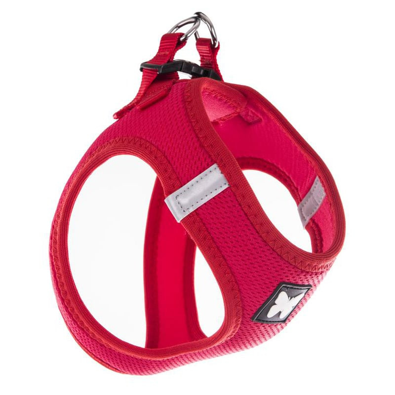 Harnais mesh nylon Martin Sellier rouge 3XS pour chien, vue avant montrant panneaux mesh respirants,