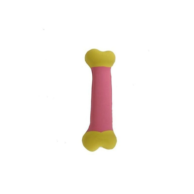Jouet à mâcher Martin Sellier Rubb'n'Color Os M pour chien moyen, os rose aux extrémités jaunes en c