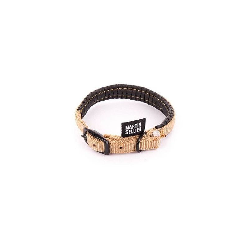 Collier Confort Martin Sellier beige XS pour petits chiens, vue de face montrant sangle nylon beige 