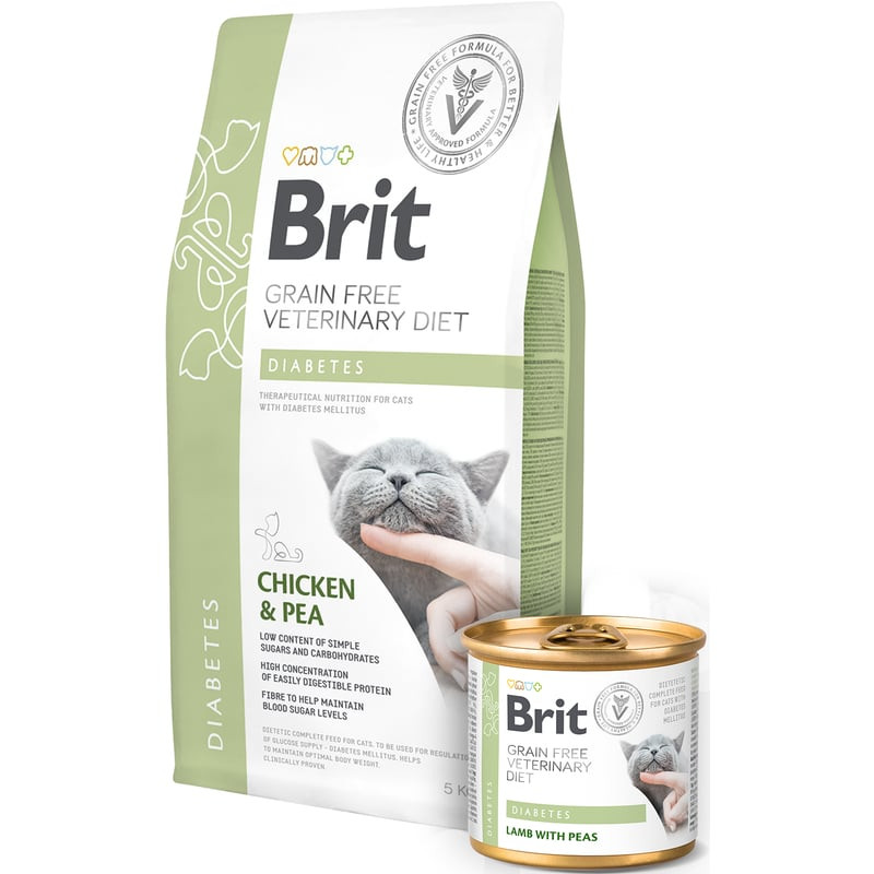 Gros plan sur le couvercle de la boîte Brit Diabetes Agneau & Pois pour chats, avec bord doré, ouver