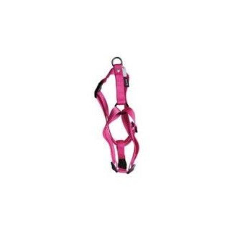 Profil latéral du harnais nylon réglable MARTIN SELLIER rose vif pour chien, sur fond blanc.