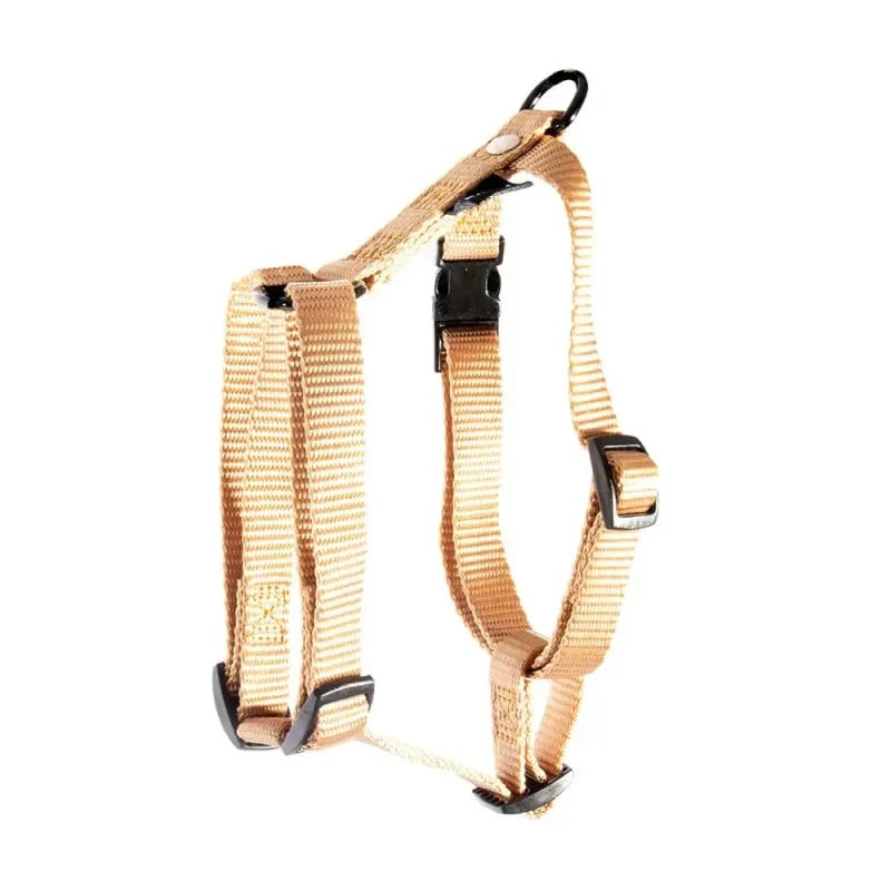 Harnais nylon réglable beige Martin Sellier taille M pour chien, vue de face sur fond blanc.