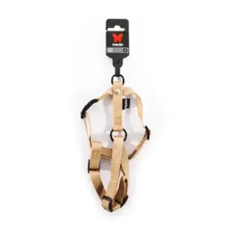 Harnais nylon réglable Martin Sellier beige taille M, présenté sur un porte-cartonné de marque.
