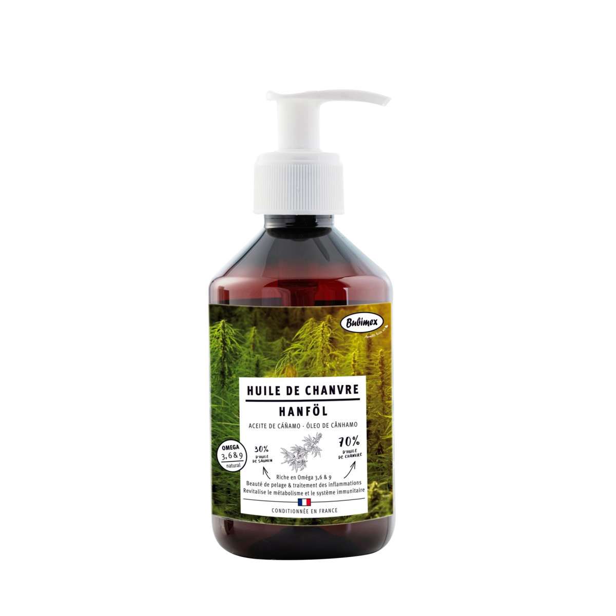 Huile chanvre Bubimex : Oméga 3,6,9 pour chien, chat