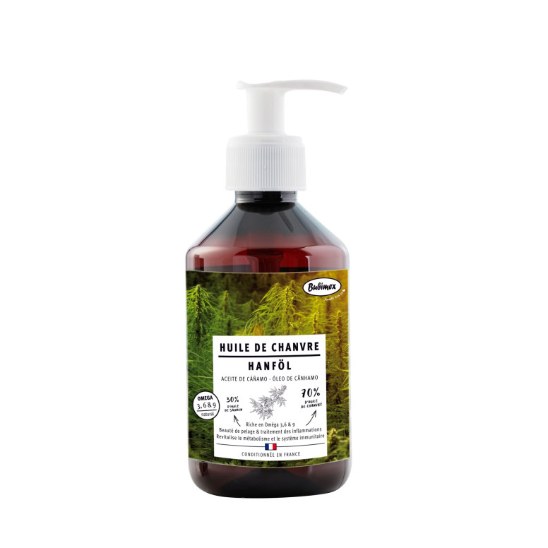 Huile chanvre Bubimex : Oméga 3,6,9 pour chien, chat