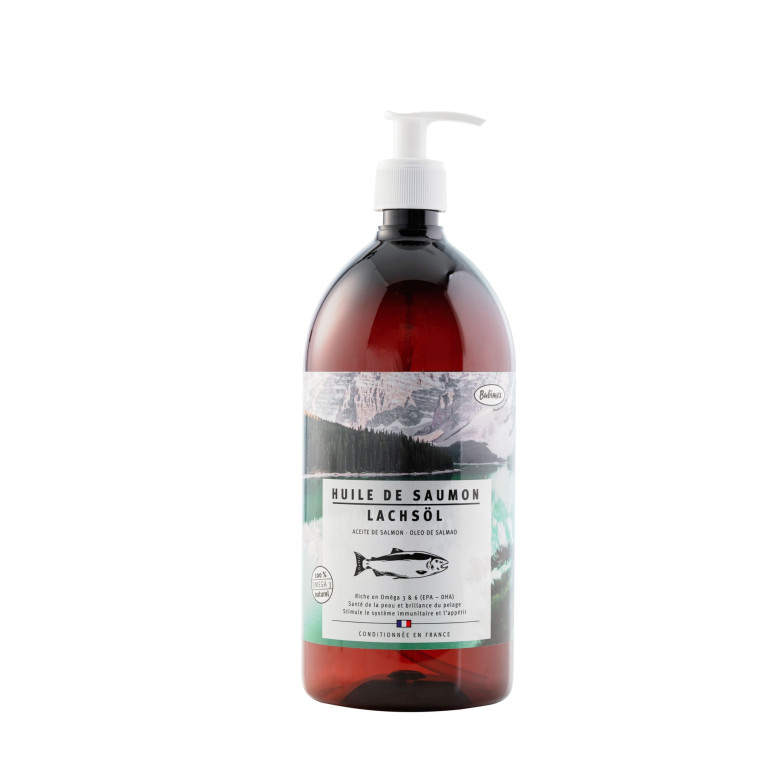 Huile de saumon Bubimex 1L : Soin peau & pelage pour chien et chat